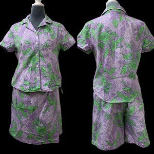 Vintage SAG HARBOR Women's Petites 12 Button Front Skort Purple Plant Mom Set